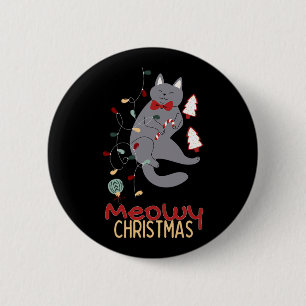 Meowy Christmas Cat Christmas Lights1 6 Cm Round Badge