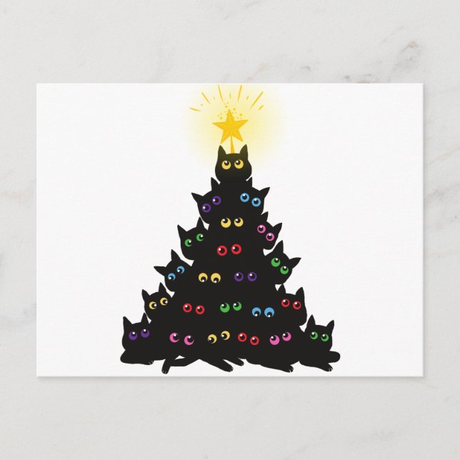 Meowy Christmas Cat Christmas Tree Postcard (Front)
