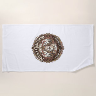 Meowy Christmas Cat Christmas Vintage Vector Art S Beach Towel