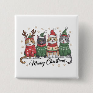 Meowy Christmas Cat Cute Cats with Santa Claus Hat 15 Cm Square Badge