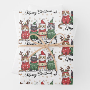Meowy Christmas Cat Cute Cats with Santa Claus Hat Wrapping Paper Sheet