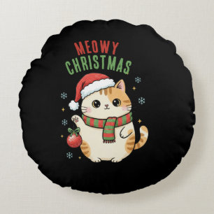 Meowy Christmas Cat – Festive Holiday Design Round Cushion