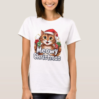 Meowy Christmas Cat . Funny Holiday Tee