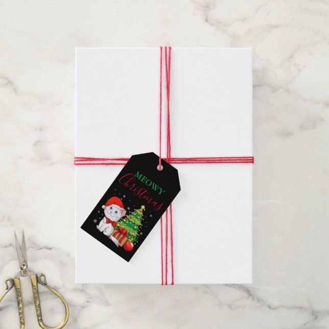 Meowy Christmas Cat Gift Tag (With Twine)
