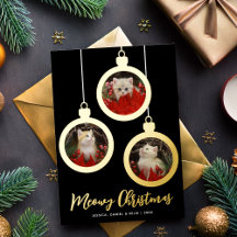 Meowy Christmas Cat Gold Baubles 3 Photos Collage