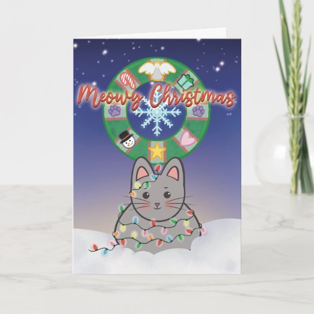 Meowy Christmas Cat Holiday Card (Front)