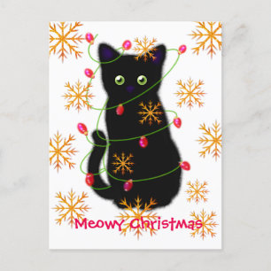 Meowy Christmas cat lover black cat Postcard