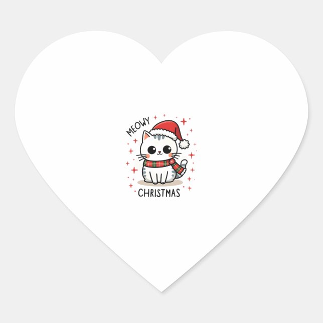 Meowy Christmas Cat Lover Funny Festive Holidays C Heart Sticker (Front)