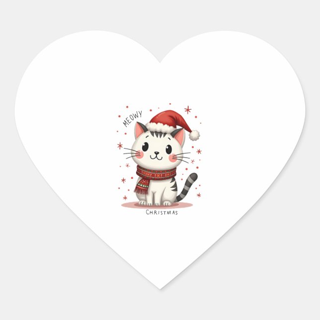 Meowy Christmas Cat Lover Funny Festive Holidays C Heart Sticker (Front)