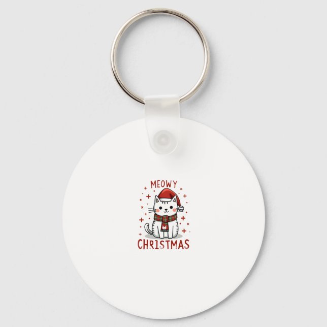 Meowy Christmas Cat Lover Funny Festive Holidays C Key Ring (Front)