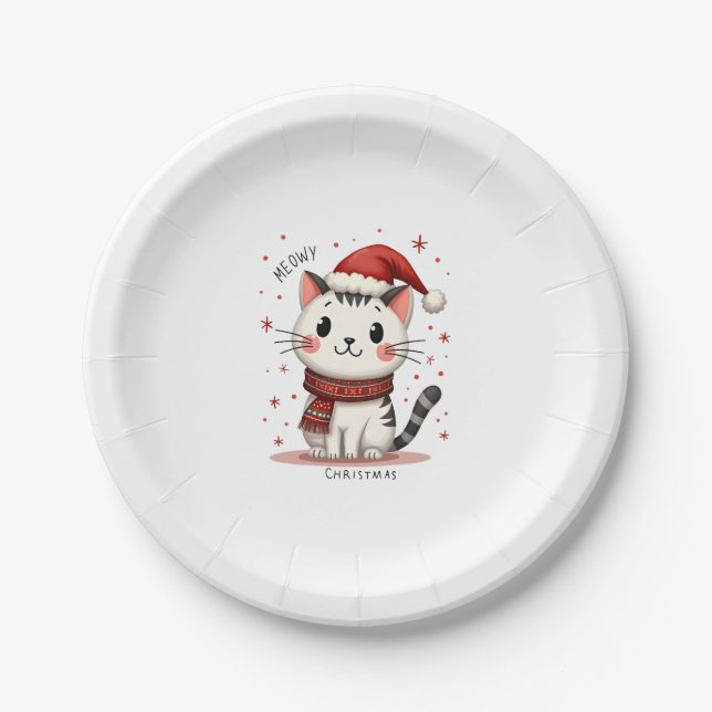 Meowy Christmas Cat Lover Funny Festive Holidays C Paper Plate (Front)