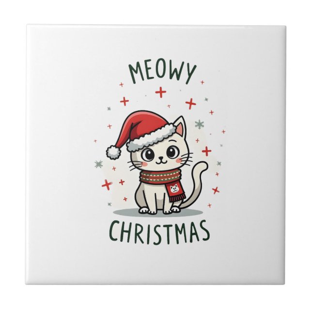 Meowy Christmas Cat Lover Funny Festive Holidays C Tile (Front)