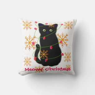 Meowy Christmas   cat lover gift   black cat  Cushion