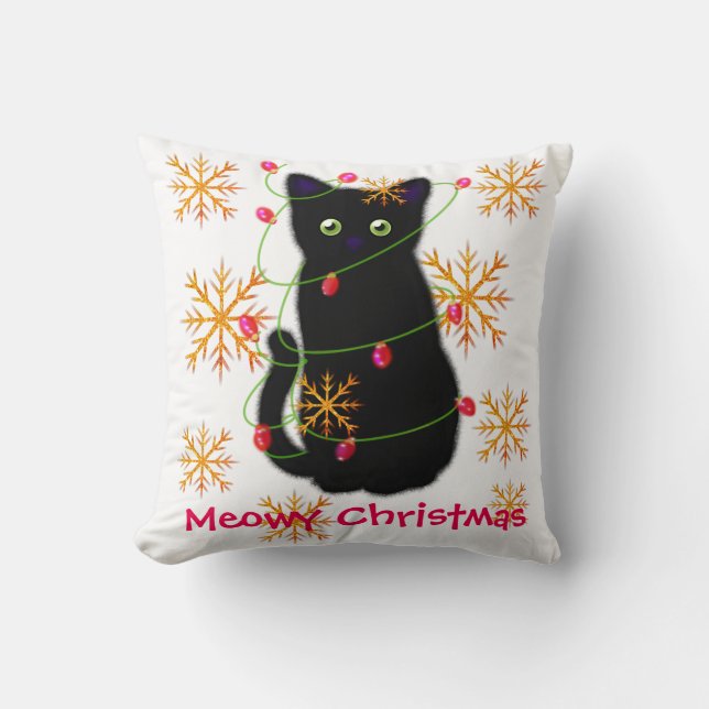 Meowy Christmas | cat lover gift | black cat  Cushion (Front)