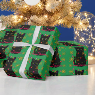 Meowy Christmas   cat lover gift   black cat  Wrapping Paper