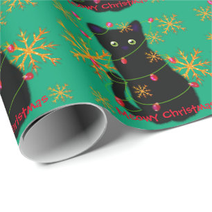Meowy Christmas   cat lover gift   black cat  Wrapping Paper