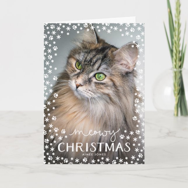 Meowy Christmas Cat Lover Holiday Folded Card (Front)