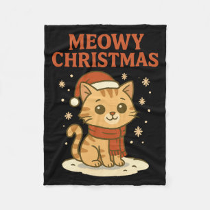 Meowy Christmas Cat Lover Pun Long Sleeve Fleece Blanket