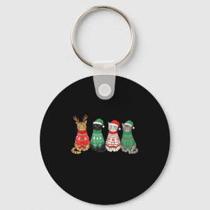 Meowy Christmas Cat Lover Reindeer Santa Claus Wom Key Ring