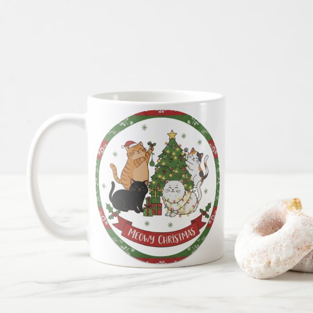 Meowy Christmas Cat Lovers Mug - Christmas Gift (With Donut)
