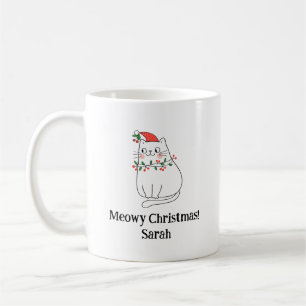 Meowy Christmas Cat Mug – Custom Name Holiday Gift