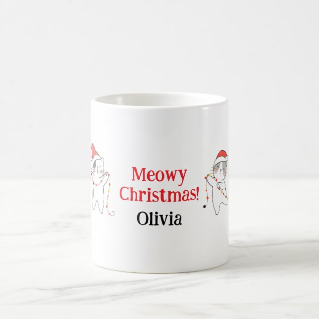 Meowy Christmas Cat Mug – Custom Name Holiday Gift (Center)