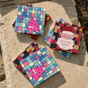 Meowy Christmas Cat Party Stone Coaster