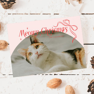 Meowy Christmas Cat Photo Pink Holiday Card