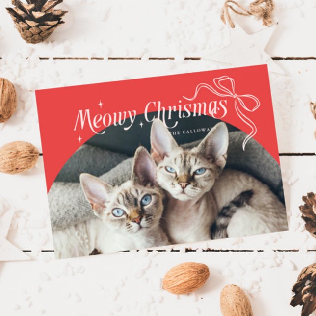 Meowy Christmas Cat Photo Red Holiday Card (Creator Uploaded)