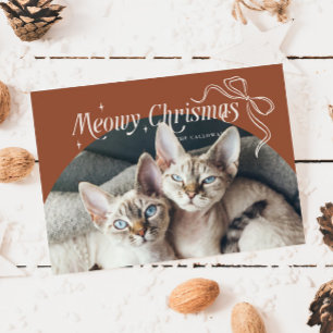 Meowy Christmas Cat Photo Terracotta Holiday Card