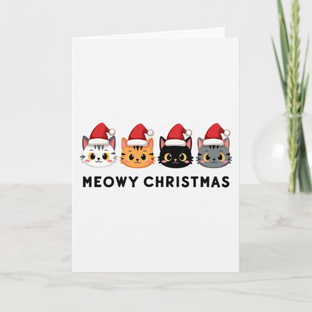 Meowy Christmas Cat Pun Funny Holiday Card (Front)