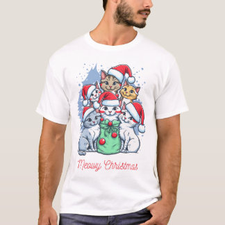 Meowy Christmas Cat T-Shirt,Cute & Festive Holiday T-Shirt