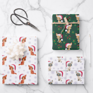 Meowy Christmas Cat Themed Wrapping Paper Sheet