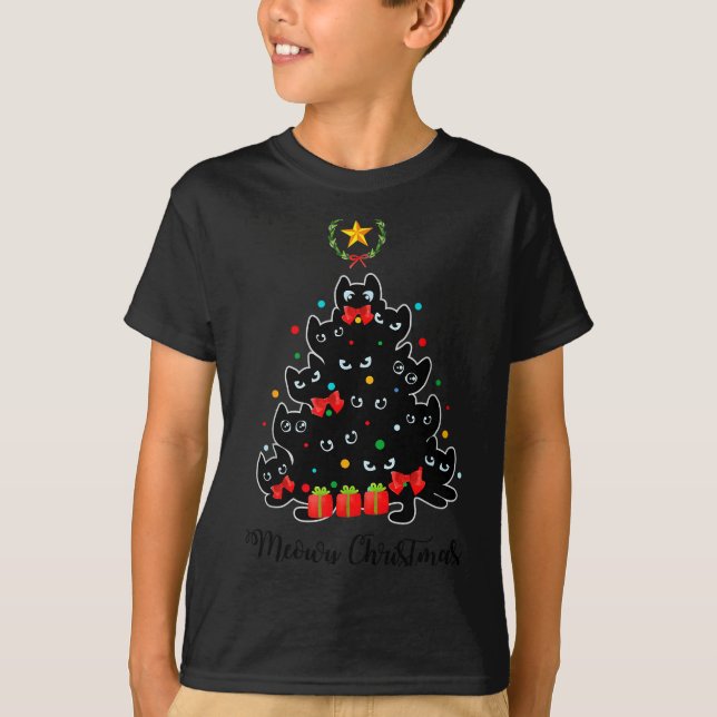 Meowy Christmas Cat Tree Kitty For Cat Lover  T-Shirt (Front)