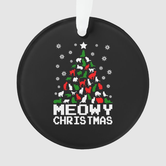 Meowy Christmas Cat Tree Ugly Ornament (Front)