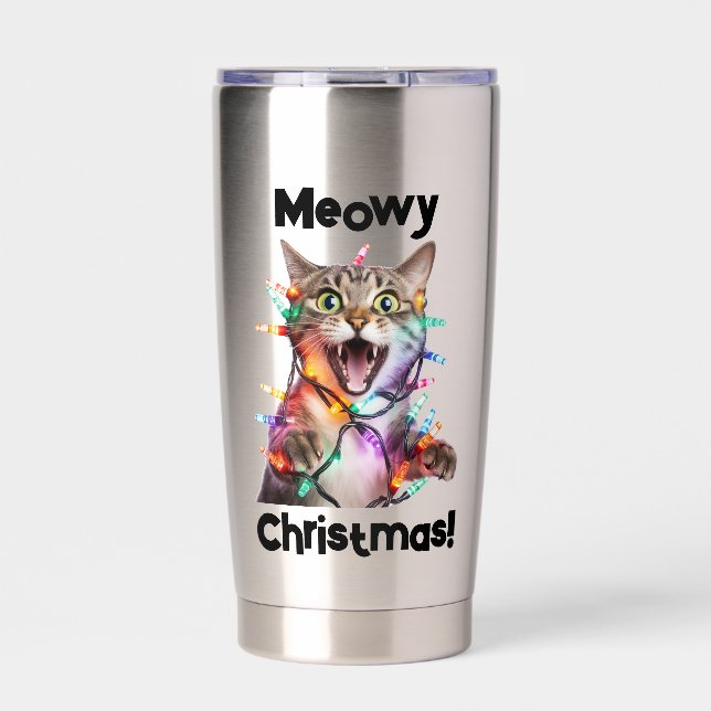 Meowy Christmas Cat Tumbler Gift (Front)