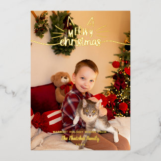 Meowy Christmas Cat Whiskers Ears Photo Gold Foil Holiday Card