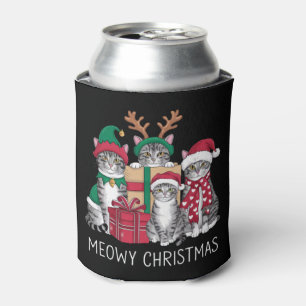 Meowy Christmas Cat Xmas Funny Cats Lover  Can Cooler