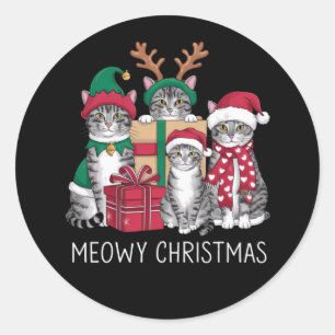 Meowy Christmas Cat Xmas Funny Cats Lover  Classic Round Sticker