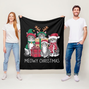 Meowy Christmas Cat Xmas Funny Cats Lover Fleece Blanket