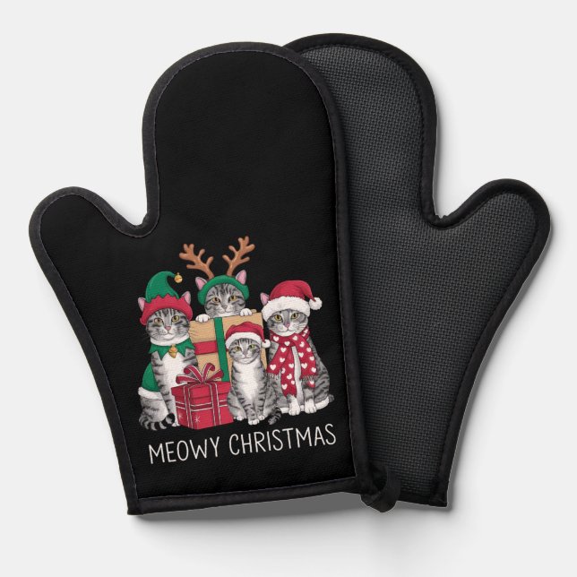 Meowy Christmas Cat Xmas Funny Cats Lover  Oven Mitt (Front/Back)