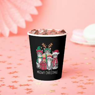 Meowy Christmas Cat Xmas Funny Cats Lover Paper Cups