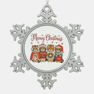 Meowy Christmas Cat Xmas Santa Hat Holiday Season Snowflake Pewter Christmas Ornament
