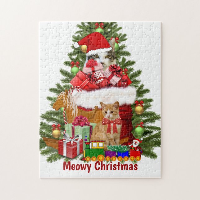 Meowy Christmas Cats and Holiday Tree Jigsaw Puzzle (Vertical)