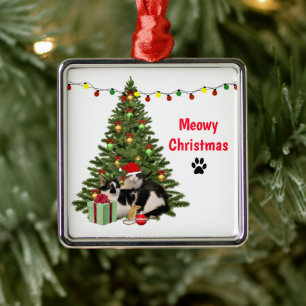 Meowy Christmas Cats and Tree Ceramic Ornament