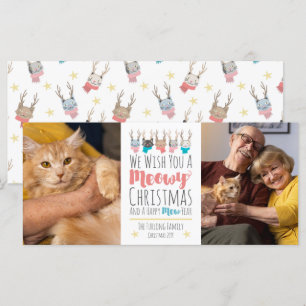 Meowy Christmas Cats + Antlers Holiday Photo Card