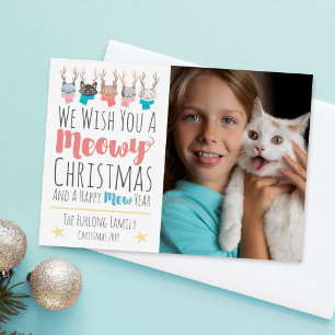 Meowy Christmas Cats + Antlers Holiday Photo Card