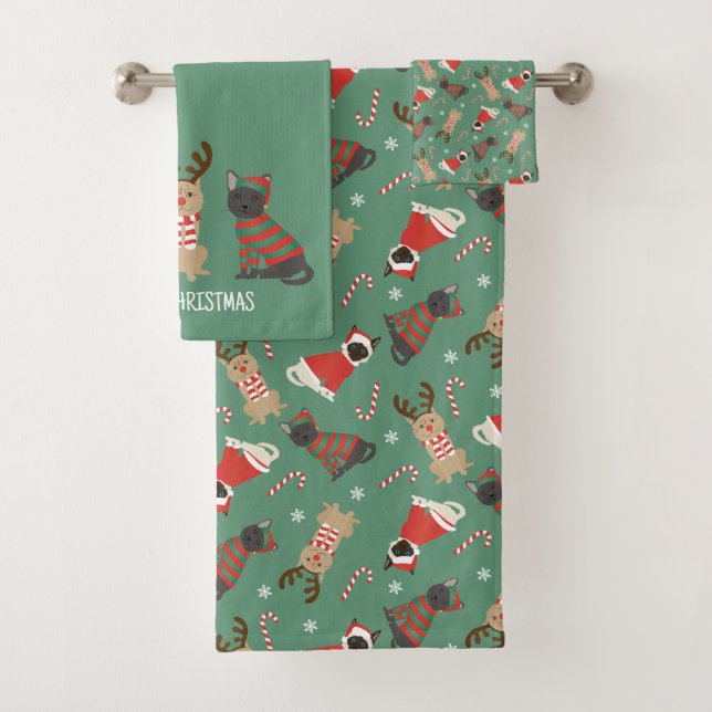Meowy Christmas Cats Bath Towel Set (Insitu)