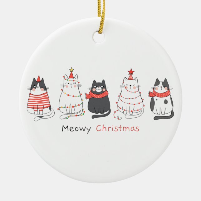 Meowy Christmas Cats Ceramic Tree Decoration (Front)