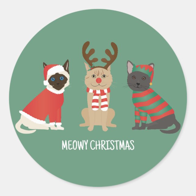 Meowy Christmas Cats Classic Round Sticker (Front)